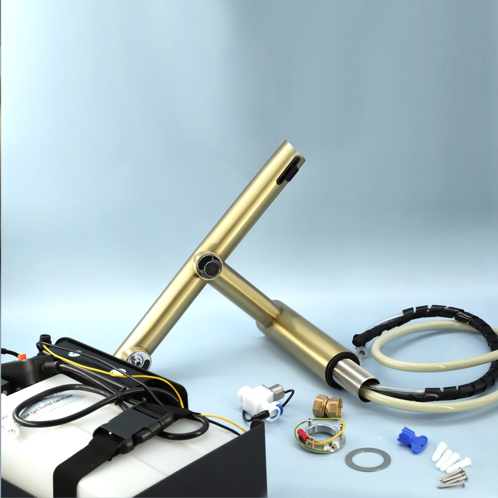 Robinet Electronique + Distributeur de savon + Sèche-mains sur plage, Doré mat, Orly Air