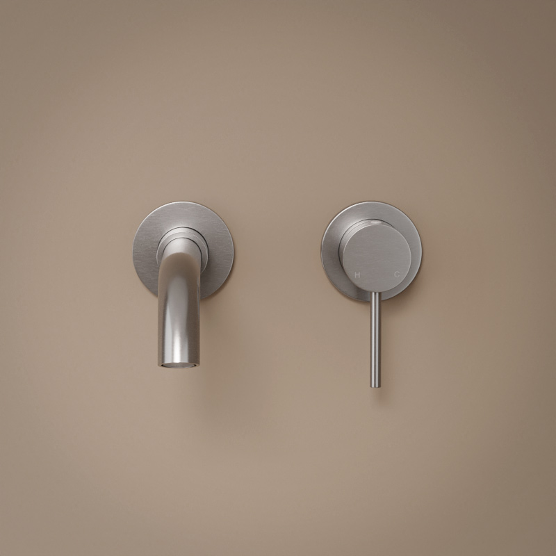 Robinet mitigeur lavabo mural, inox brossé, Châtelet