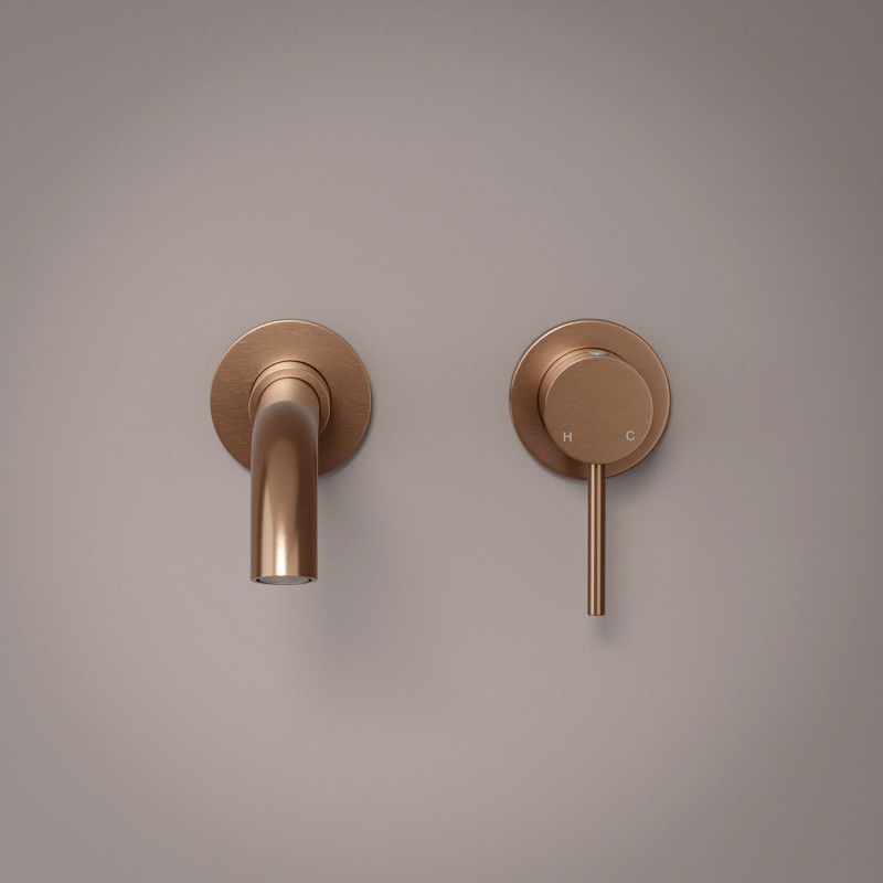 Robinet mitigeur lavabo mural encastré doré rose brossé, Châtelet