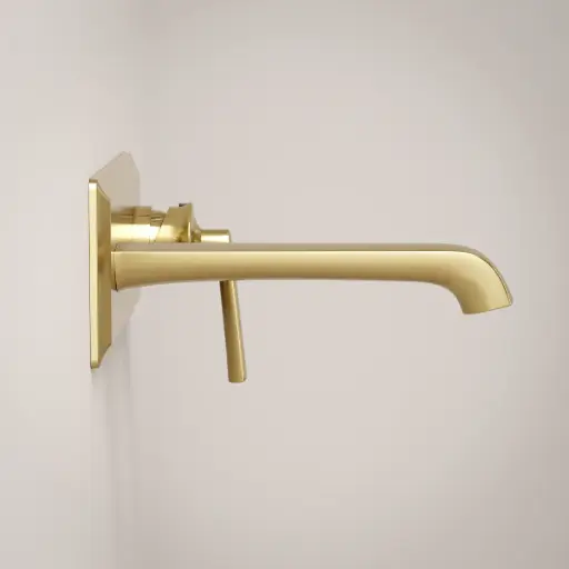 Mitigeur lavabo mural doré brossé, Art Déco