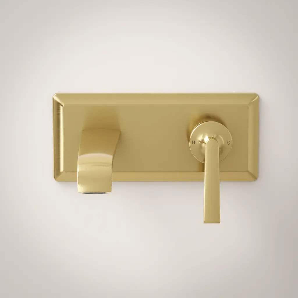 Mitigeur lavabo mural doré brossé, Art Déco