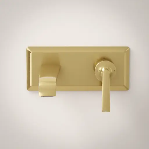 Mitigeur lavabo mural doré brossé, Art Déco