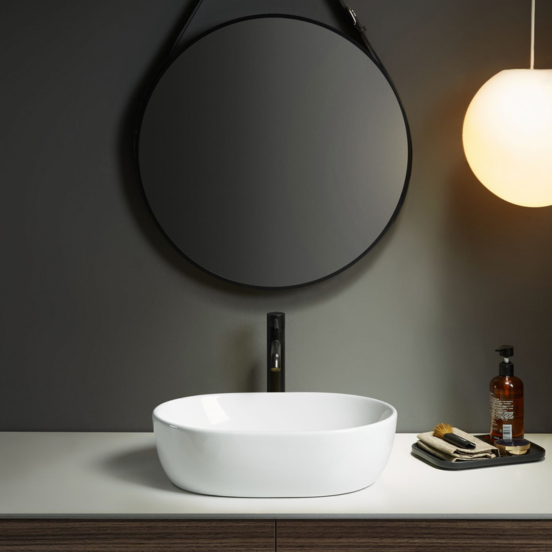 Vasque à poser ovale 48 x 35 cm Blanc brillant, Elsa