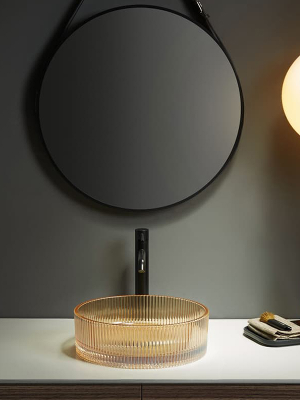 Vasque à poser en verre 36x36x11.5cm Ambre, Torcello