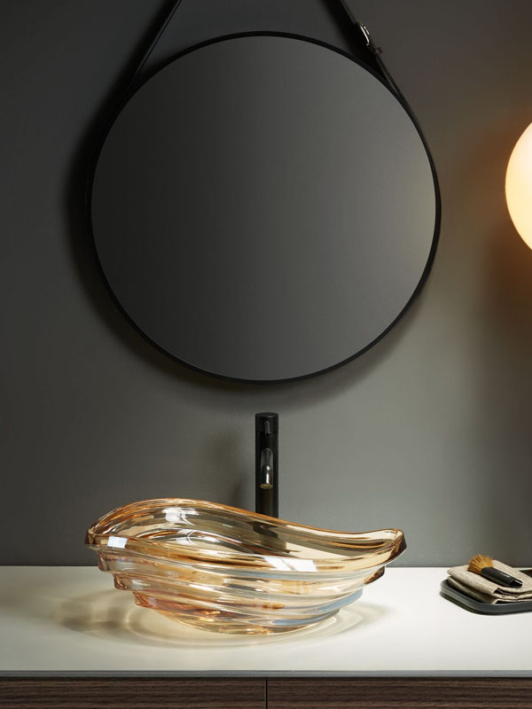 Vasque en verre à Poser 50x36x16cm Ambre , Venezia 
