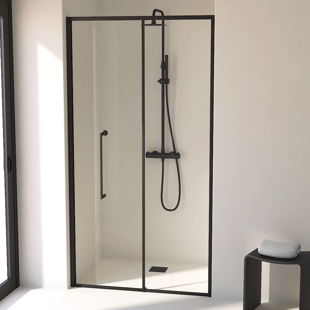 Porte de douche Coulissante de 106.8 à 168.5 cm Noir mat, Paro