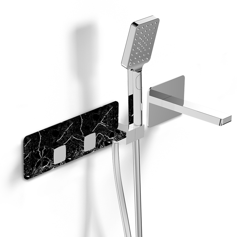 Mitigeur thermostatique bain douche finition marbre noir, à encastrer, Infinity Elements.