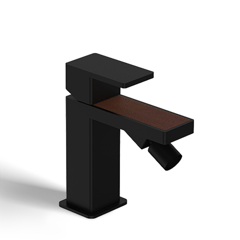 Mitigeur bidet noir mat, insertion cuir beige - Infinity elegance