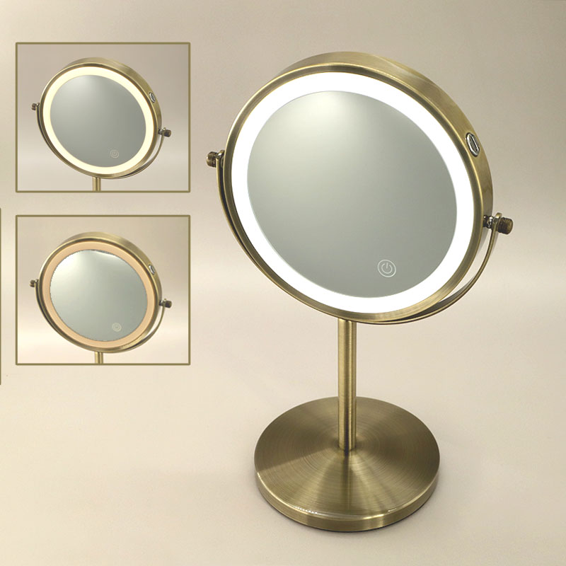 Miroir cosmétique grossissant  5X + Led, Doré Brossé, Elvire