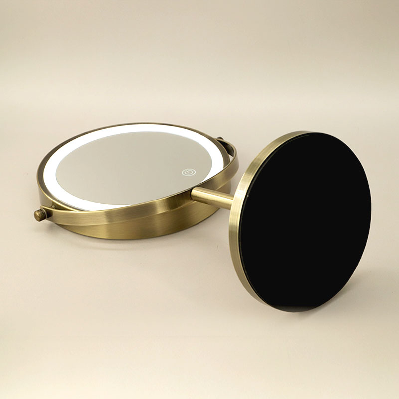 Miroir cosmétique grossissant  5X + Led, Doré Brossé, Elvire