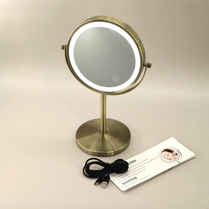 Miroir cosmétique grossissant  5X + Led, Doré Brossé, Elvire