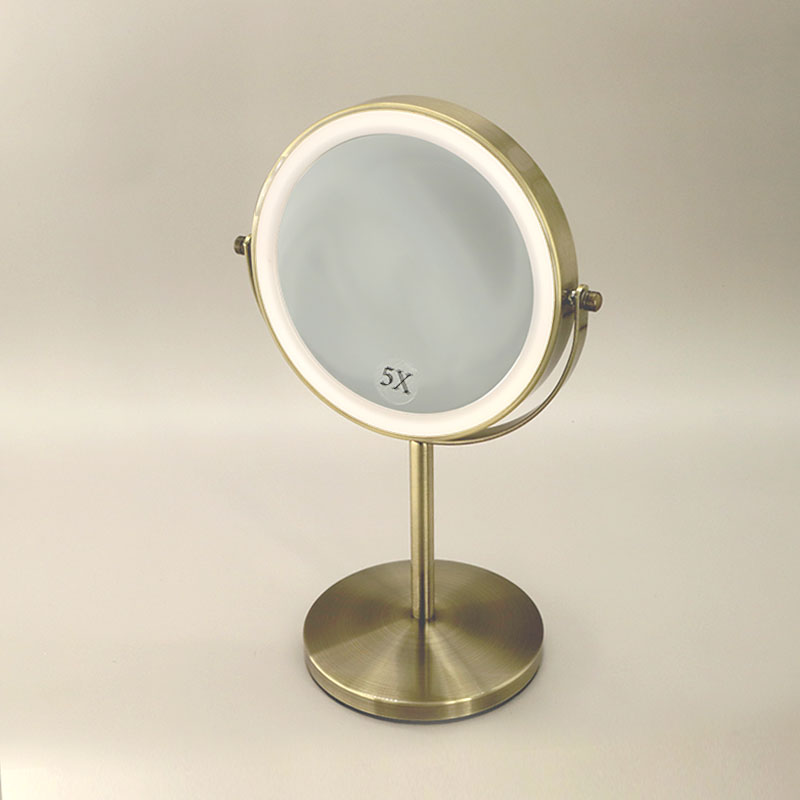 Miroir cosmétique grossissant  5X + Led, Doré Brossé, Elvire