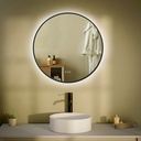 Miroir 80 cm éclairage Led frontal et rétroéclairé, Anti-buée Noir Mat, Prestige