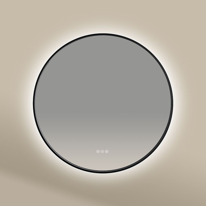Miroir 80 cm éclairage Led frontal et rétroéclairé, Anti-buée Noir Mat, Prestige