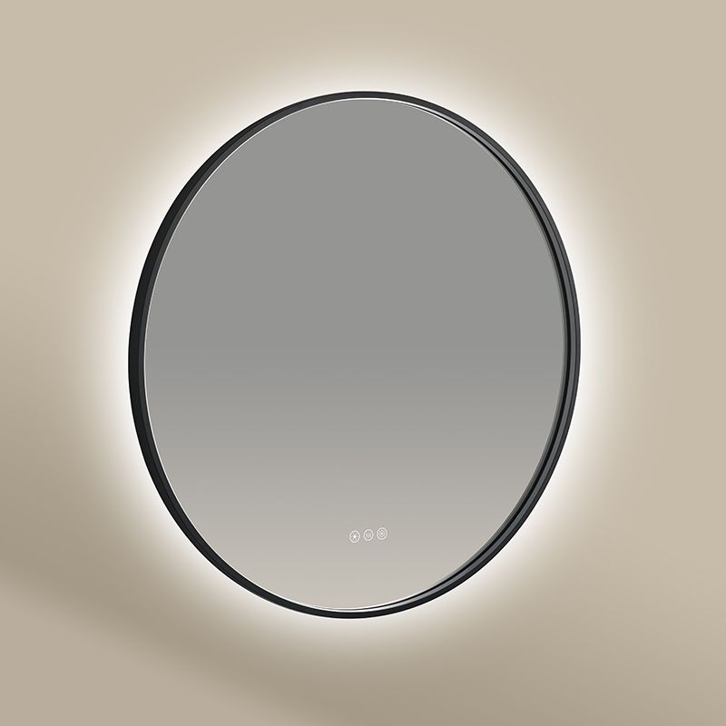 Miroir 80 cm éclairage Led frontal et rétroéclairé, Anti-buée Noir Mat, Prestige
