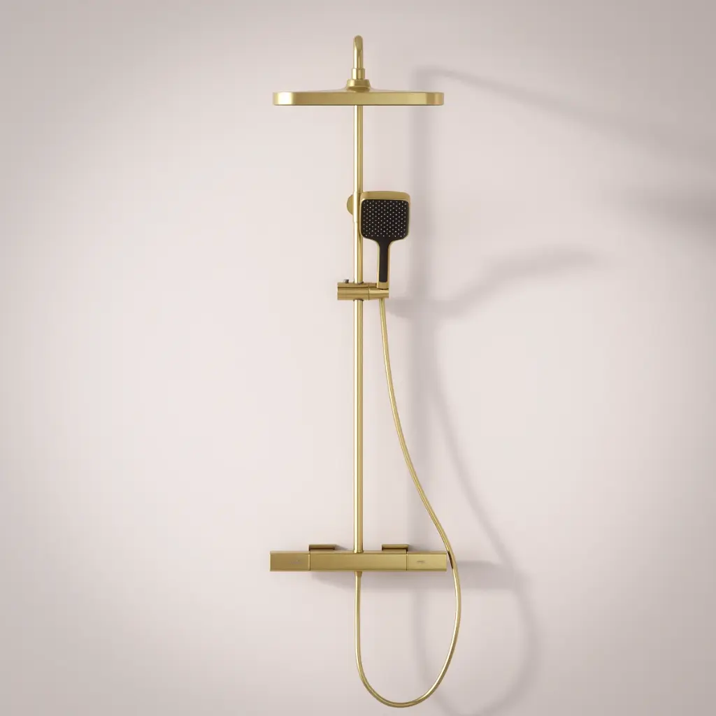 Colonne de douche avec mitigeur mécanique, Doré brossé, Deauville