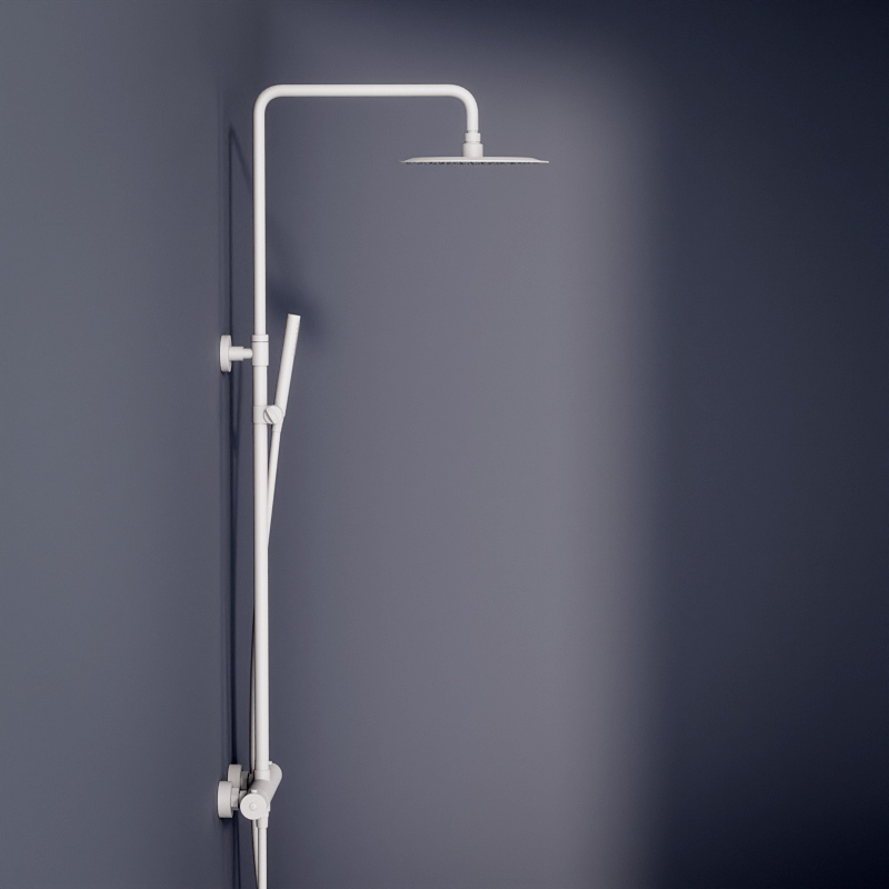 Colonne de douche avec mitigeur thermostatique, Ø25cm Châtelet III, blanc mat