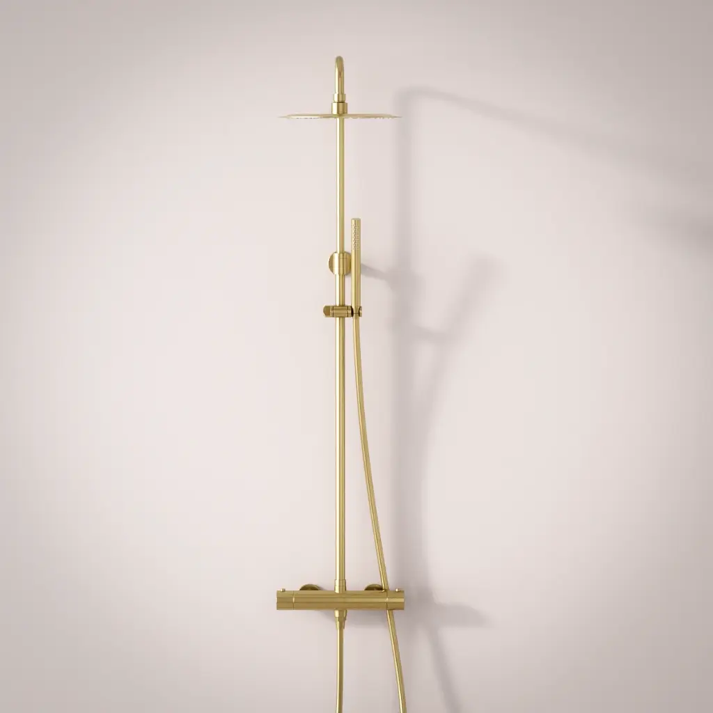 Colonne de douche avec mitigeur thermostatique, Ø25cm, doré brossé, Châtelet