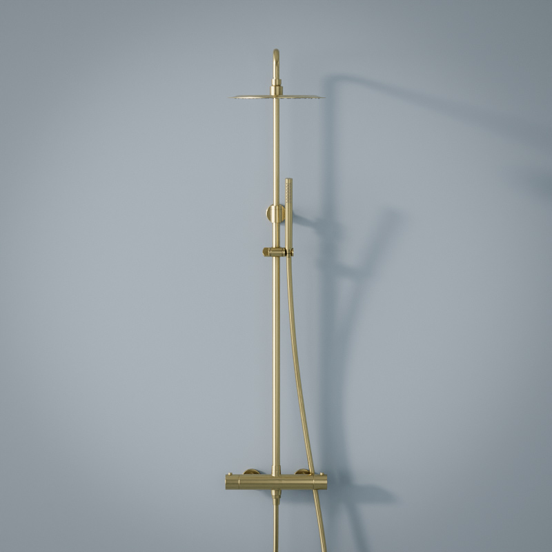Colonne de douche avec mitigeur thermostatique, Ø25cm, doré brossé, Châtelet