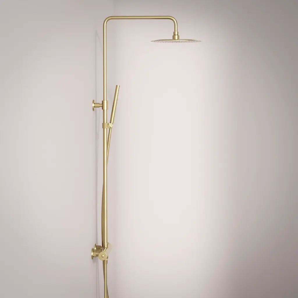 Colonne de douche avec mitigeur thermostatique, Ø25cm, doré brossé, Châtelet