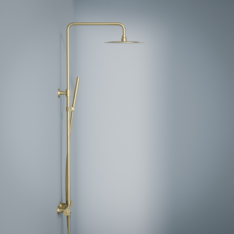 Colonne de douche avec mitigeur thermostatique, Ø25cm, doré brossé, Châtelet