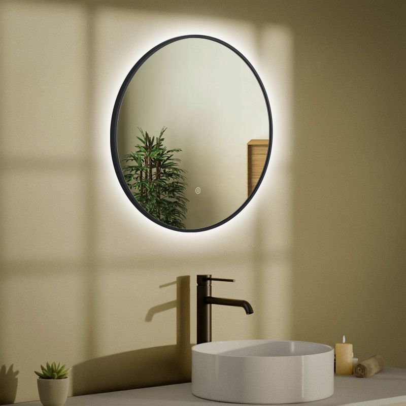 Miroir rond 50cm rétroéclairage Led et Anti-Buée Noir Mat, Chatelet 
