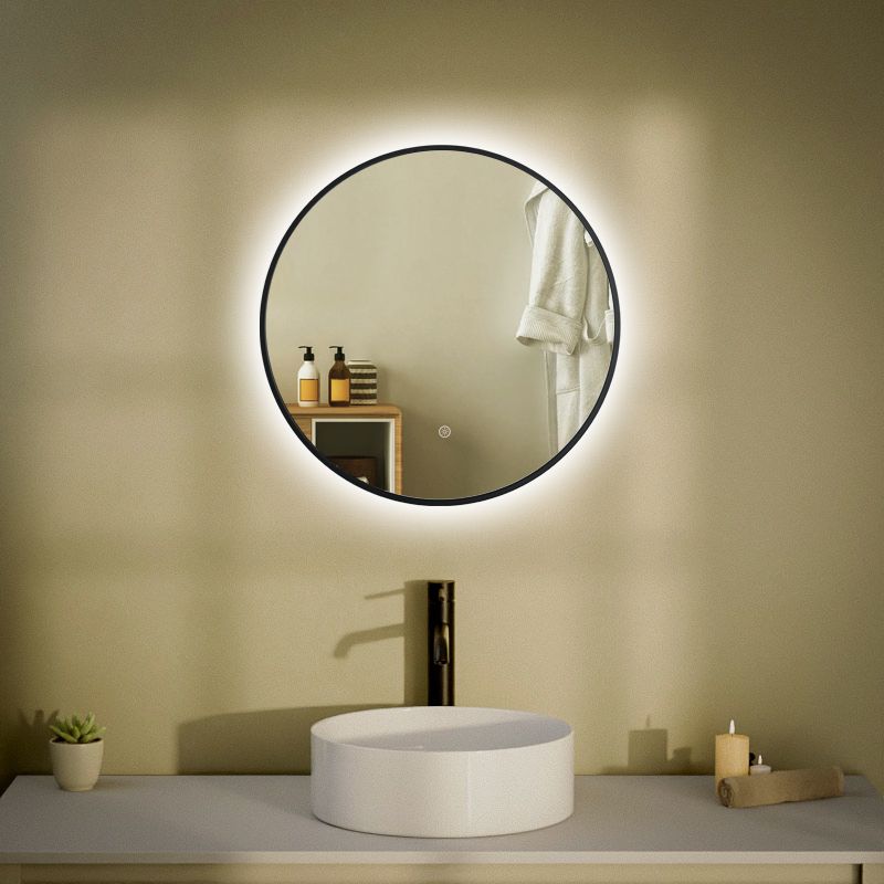Miroir rond 50cm rétroéclairage Led et Anti-Buée Noir Mat, Chatelet 