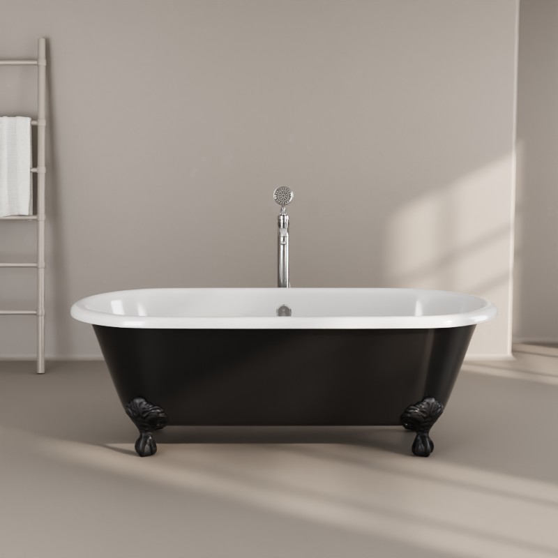 Baignoire îlot en fonte, 170x77 cm, peinte en noir, London