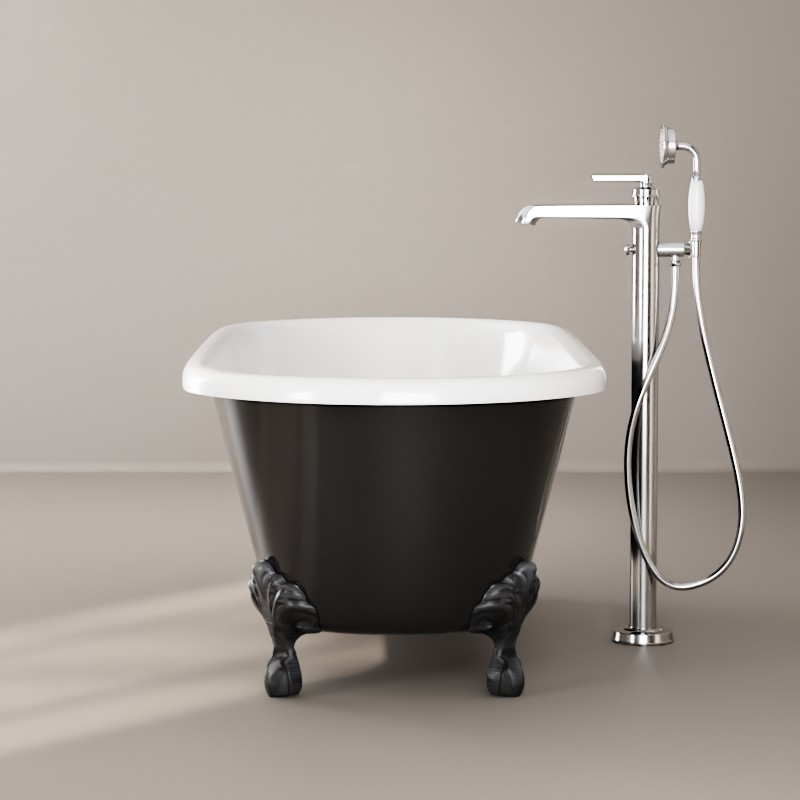 Baignoire îlot en fonte, 170x77 cm, peinte en noir, London