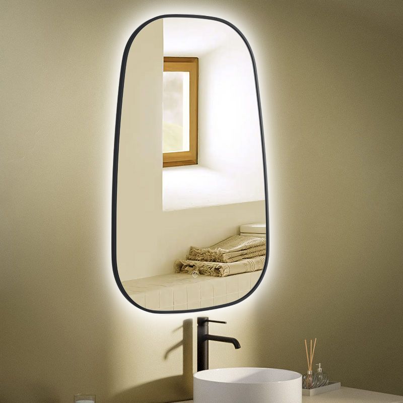 Miroir Organique 50X80cm avec Led et Anti-Buée Noir Mat, Elipse 