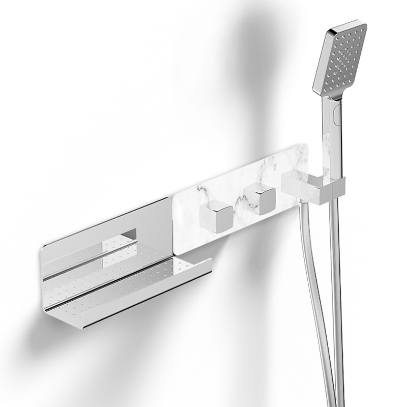 Mitigeur thermostatique douche encastré 3 voies, finition marbre blanc, Infinity Elements