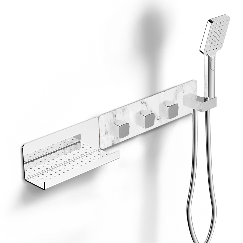 Mitigeur thermostatique douche encastré 5 voies, finition marbre blanc,  Infinity Elements