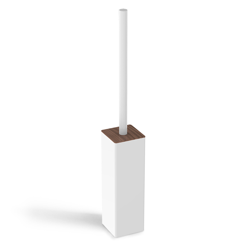 Porte-balayette à poser en laiton, finition blanc, avec couvercle bois, Infinity Elements