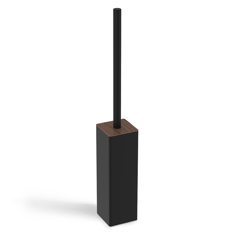 Porte-balayette à poser en laiton, finition noir mat, avec couvercle bois, Infinity Elements