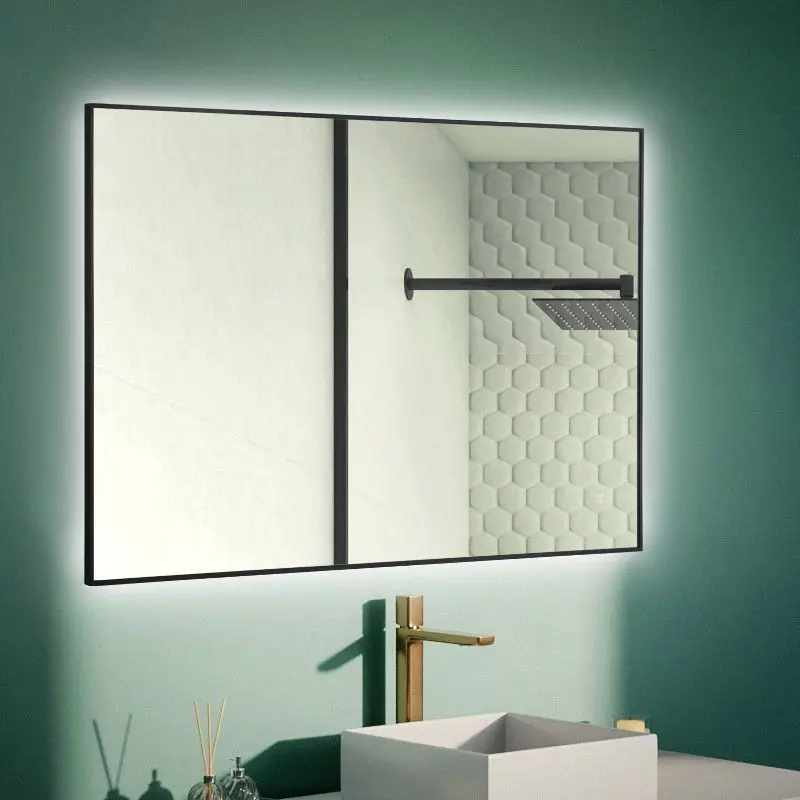 Miroir Rectangulaire 120X80 rétroéclairage Led et Anti-Buée Noir Mat, Châtelet 