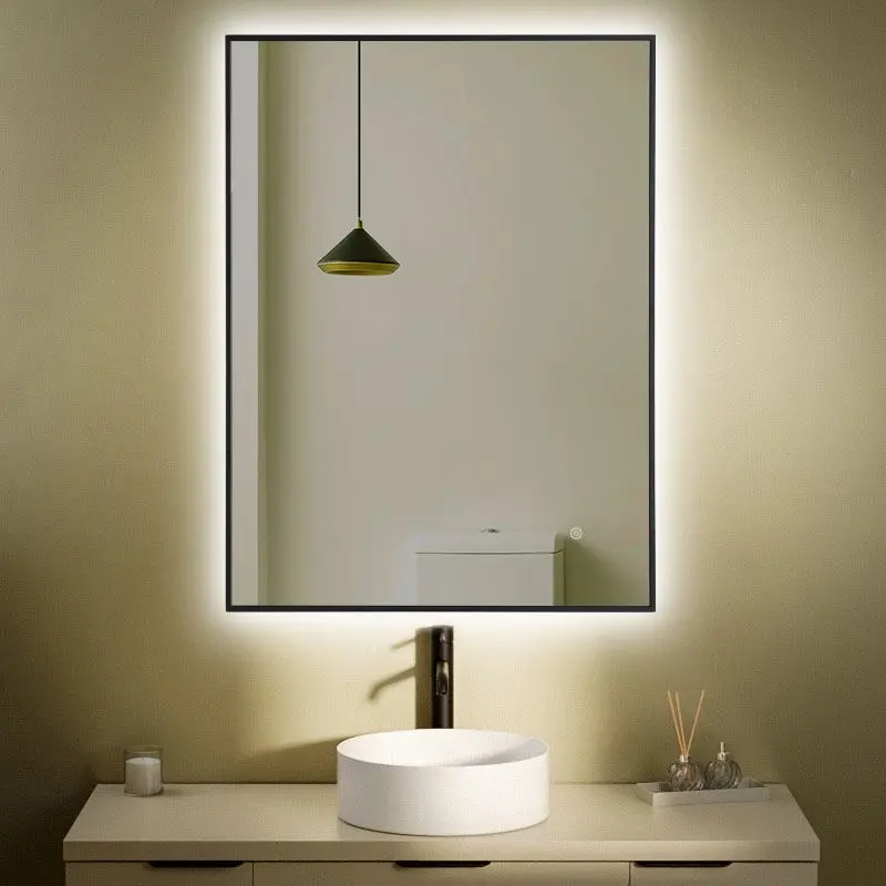 Miroir Rectangulaire 60X80 rétroéclairage Led et Anti-Buée, Chatelet, 2 couleurs