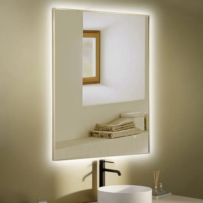 Miroir Rectangulaire 60X80 rétroéclairage Led et Anti-Buée Doré Mat, Chatelet 