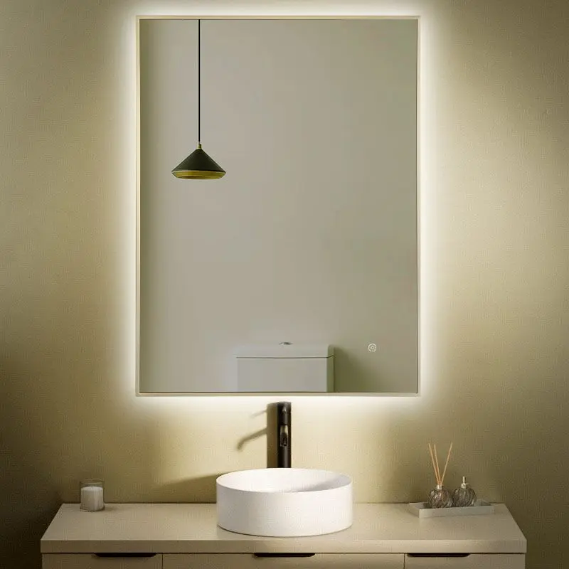 Miroir Rectangulaire 60X80 rétroéclairage Led et Anti-Buée Doré Mat, Chatelet 