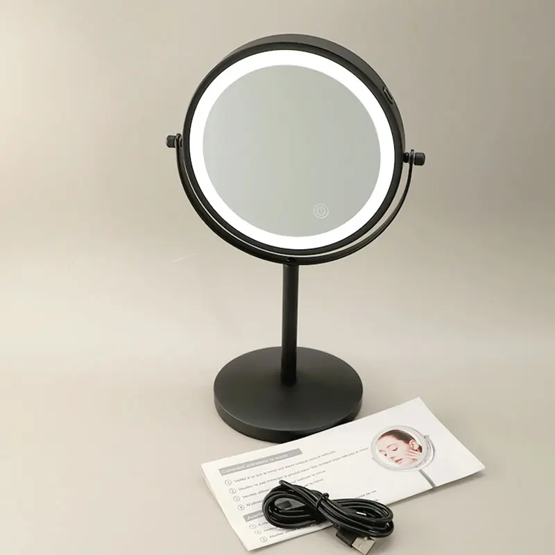 Miroir cosmétique grossissant  5X + Led, Noir mat, Elvire