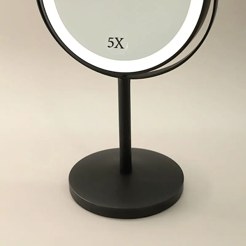 Miroir cosmétique grossissant  5X + Led, Noir mat, Elvire