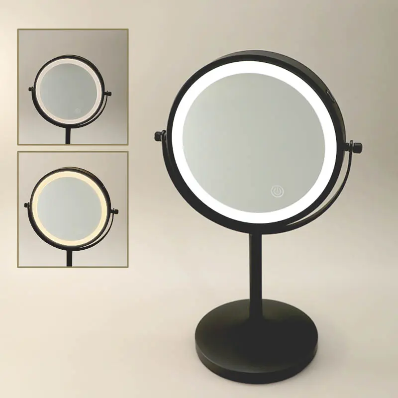 Miroir cosmétique grossissant  5X + Led, Noir mat, Elvire