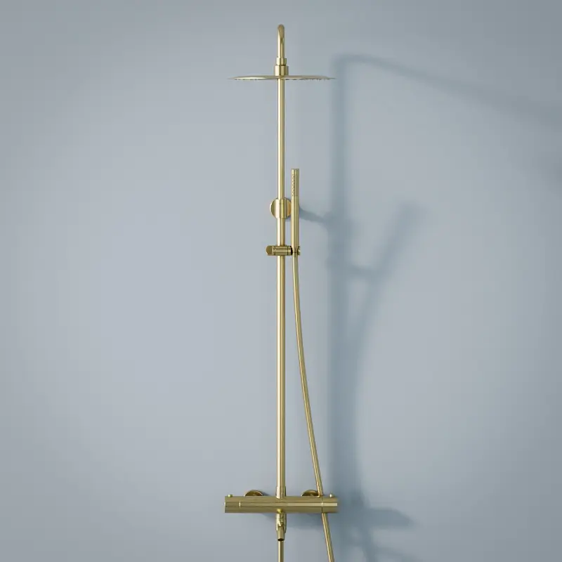 Colonne bain-douche avec mitigeur thermostatique, Ø25cm, doré brossé, Châtelet III