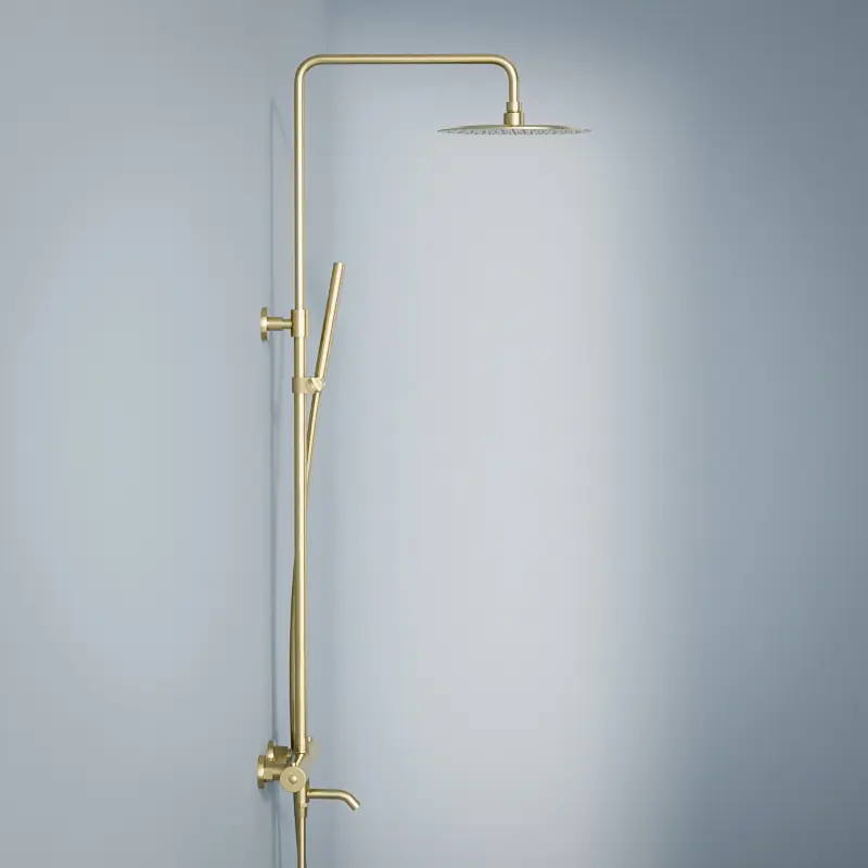 Colonne bain-douche avec mitigeur thermostatique, Ø25cm, doré brossé, Châtelet III