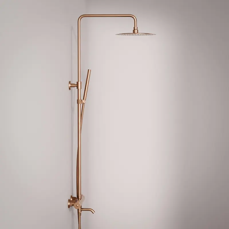 Colonne bain-douche avec mitigeur thermostatique, Ø25cm, doré rose brossé, Châtelet III