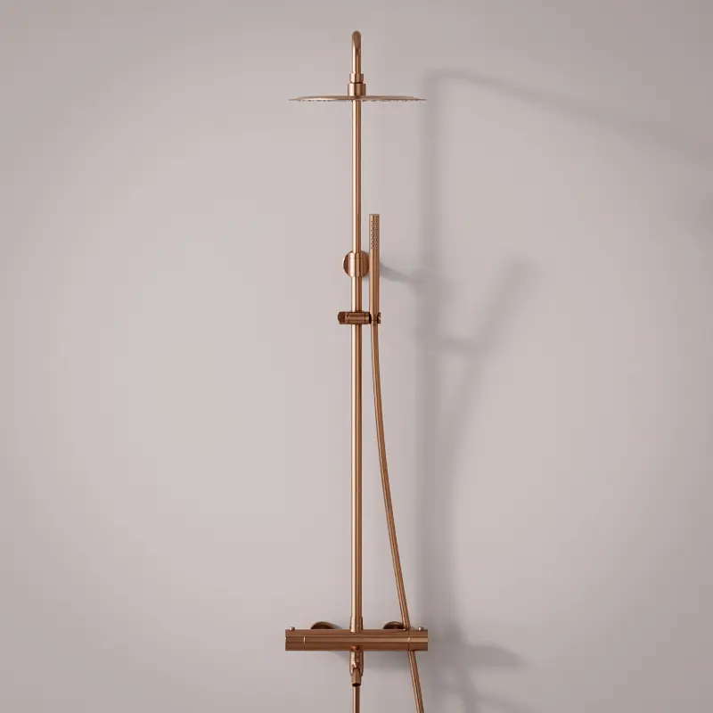 Colonne bain-douche avec mitigeur thermostatique, Ø25cm, doré rose brossé, Châtelet III