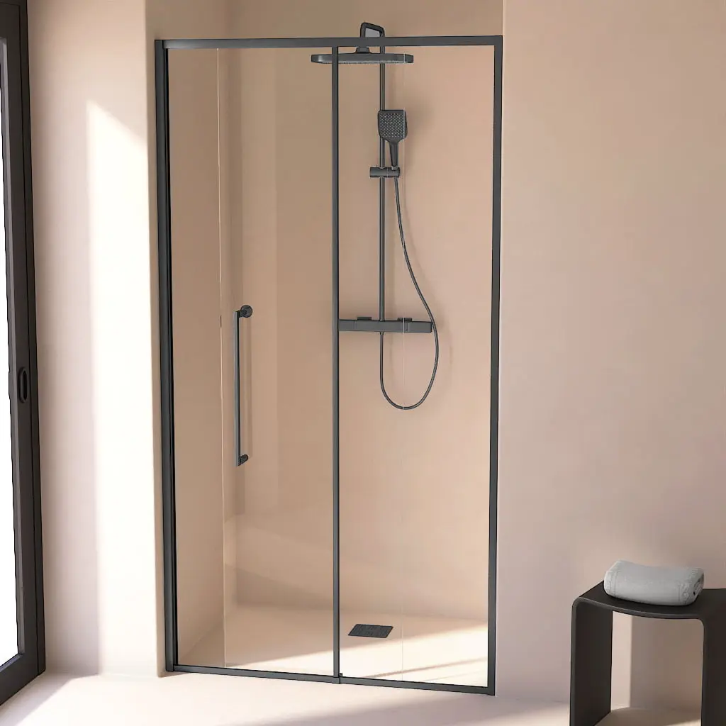 Porte de douche Coulissante de 106.8 à 168.5 cm Gun métal, Paro