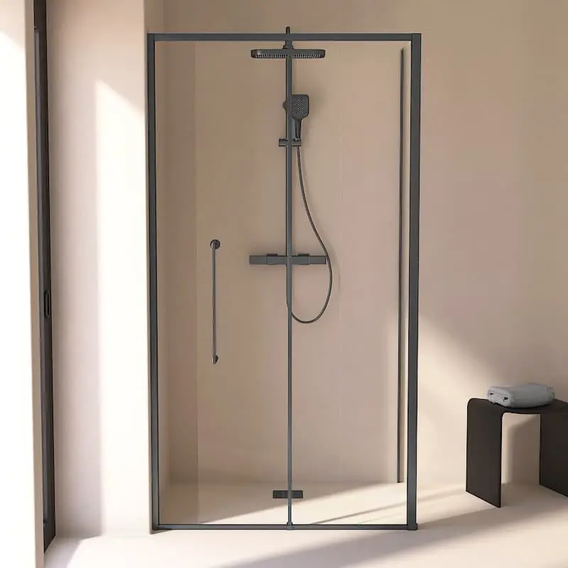 Cabine de douche d'angle Coulissante Gun métal de 106,8cm à  1668 x 80cm ou 90cm , Paro 