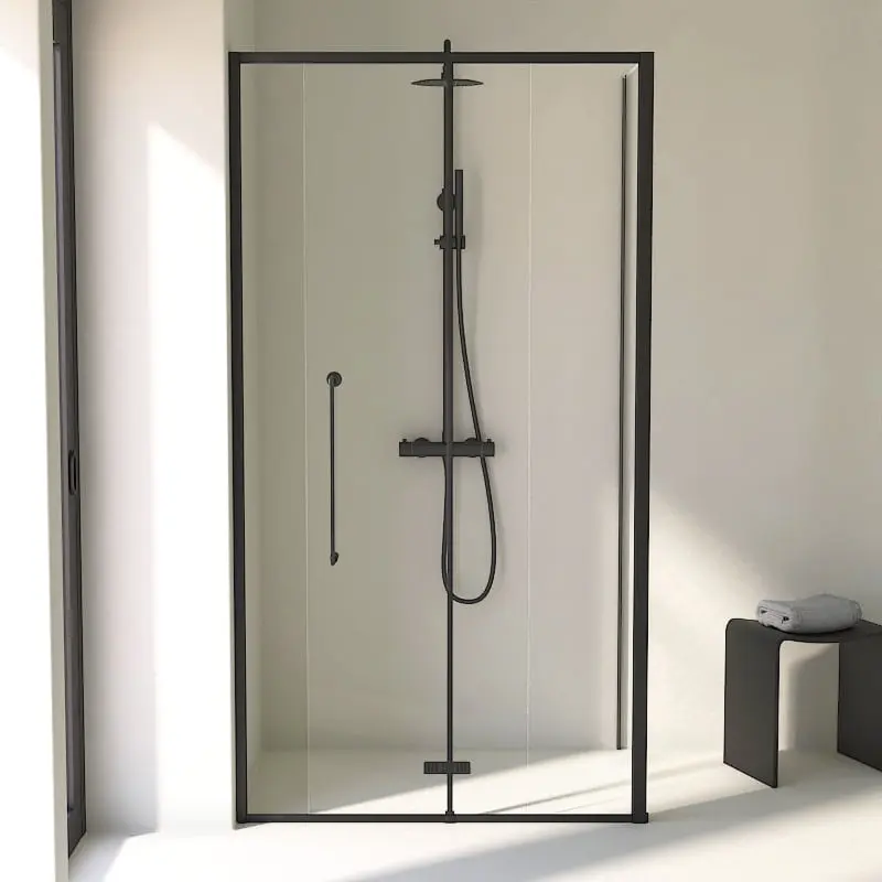 Cabine de douche d'angle Coulissante Noir mat de 106,8cm à  1668 x 80cm ou 90cm , Paro