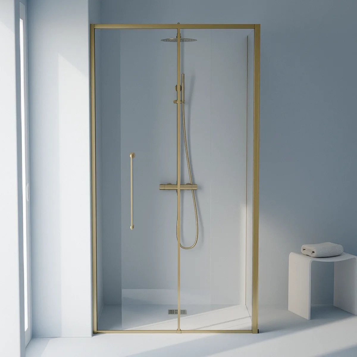 Cabine de douche d'angle Coulissante Dorée brossé de 106,8cm à 1668 x 80cm ou 90cm , Paro 