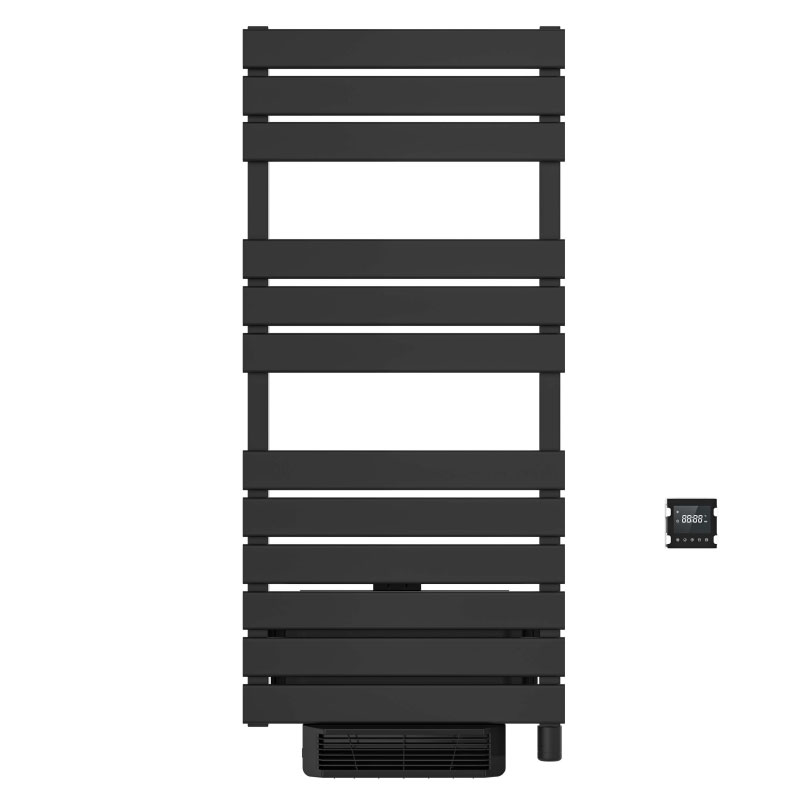 Sèche-Serviettes électrique avec soufflerie, 120x55 cm, 750W + 1000W, Noir, Swag